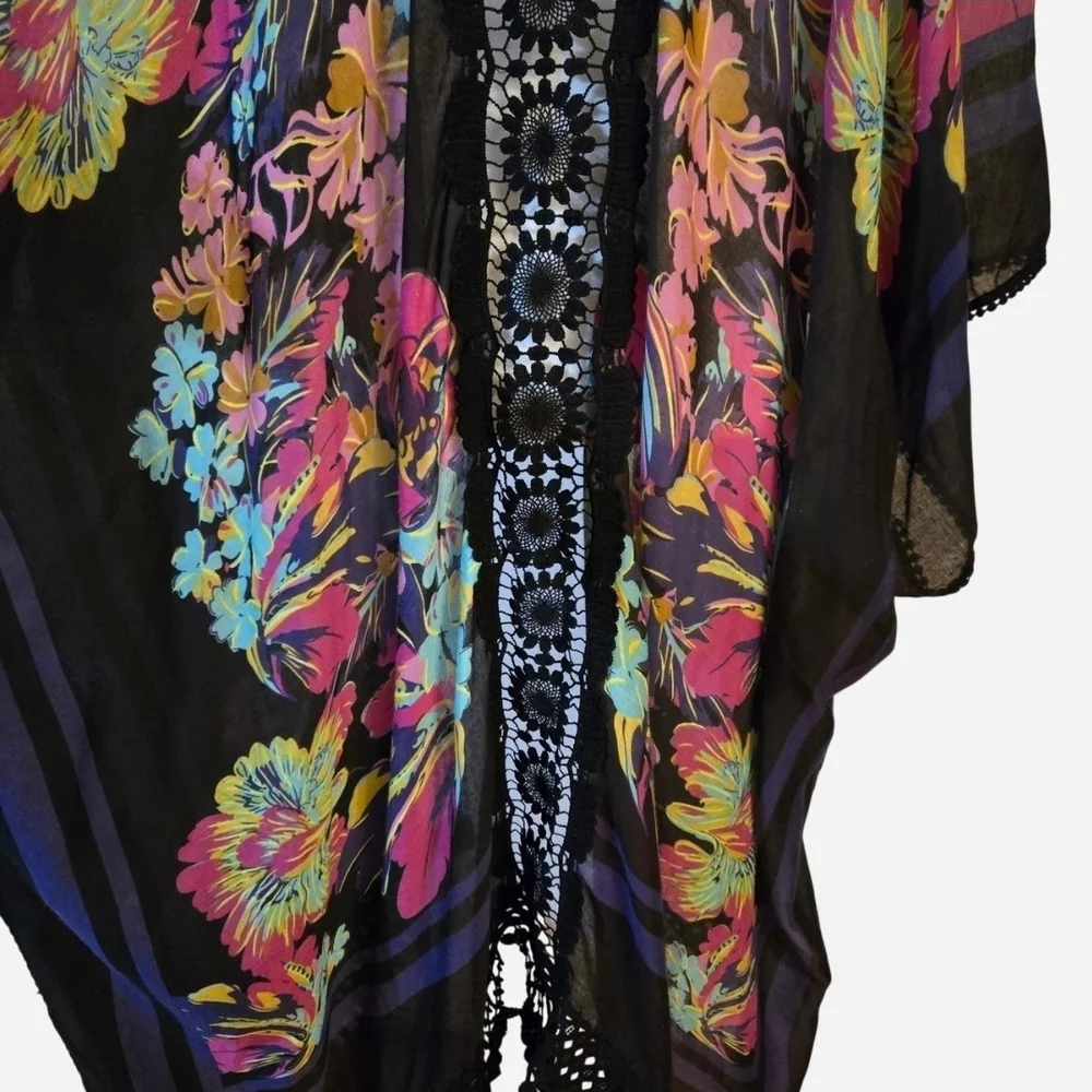 Woven Heart Multi Color Floral Tassel Kimono Cardigan Size 3XL - Picture 4 of 7